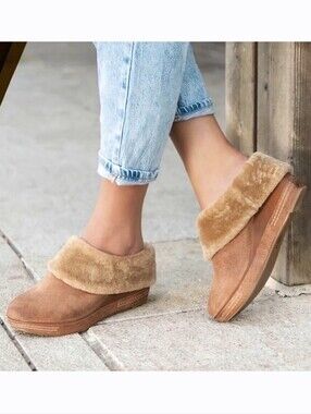 ANTELOPE Toppa Mules Brown Suede Slip-On Wedge Furry Clogs